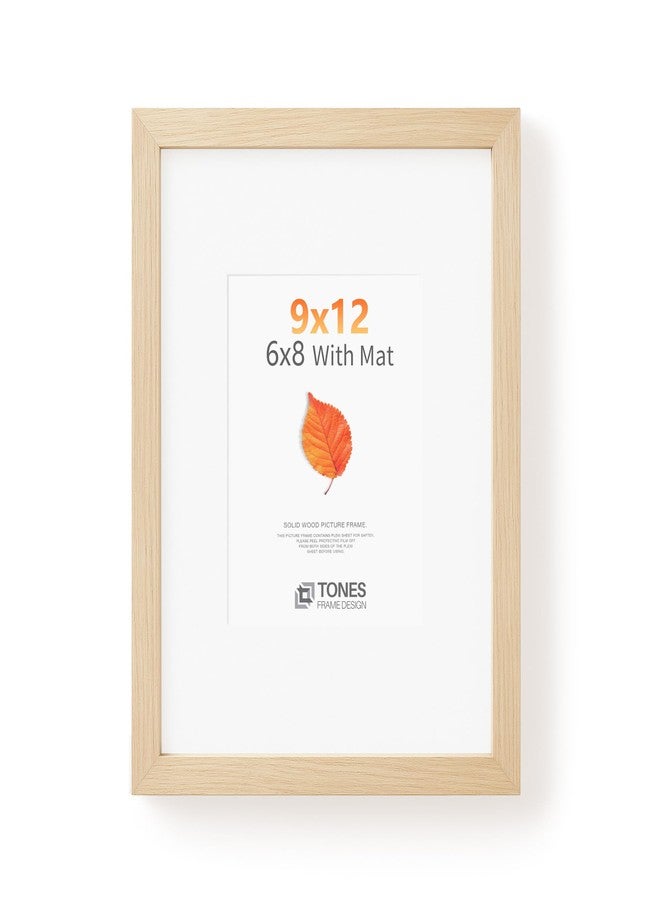 TONES FRAME DESIGN Solid Oak Wood 9x12 Natural Picture Frame Matted to 6x8 Photo Frame for Wall Home Decor - Image 1